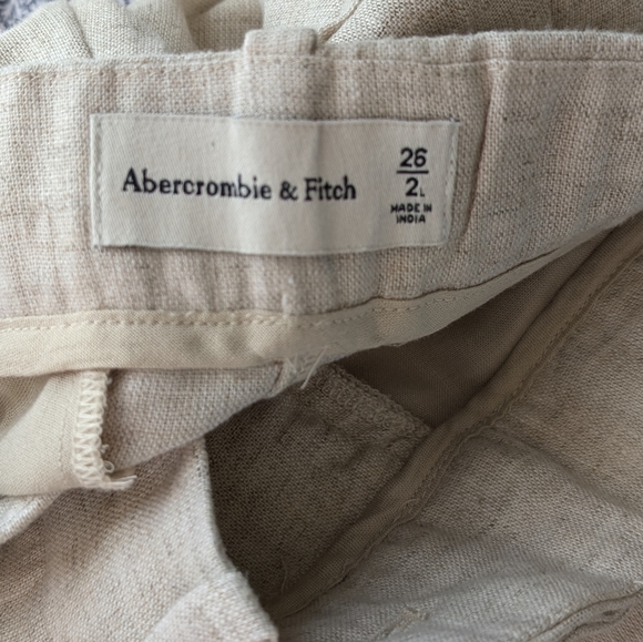 Abercrombie & Fitch Sloane Tailored Linen Blend Wide Leg Pants Beige 26 / 2 Long - Picture 6 of 7